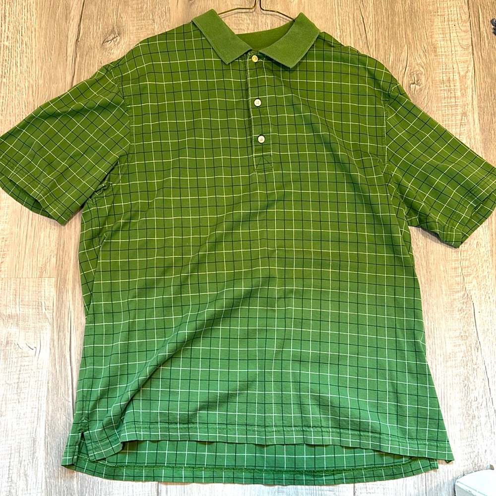 Greg Norman “The Shark” 3 button plaid polo